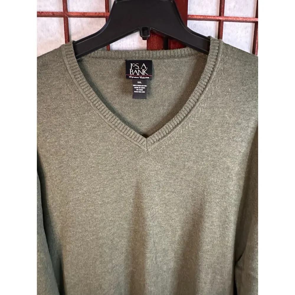 Jos. A. Bank V-neck sweater Men's Sweater XXL 100% Pima Cotton Green